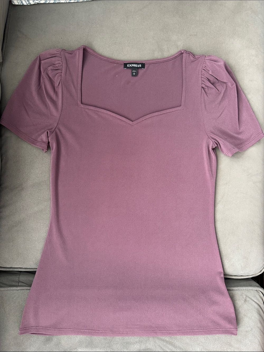 Express Mauve-Pink Square Neck Puff Sleeve Top